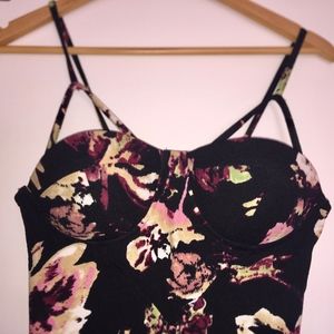 Black Floral Print Midi Dress